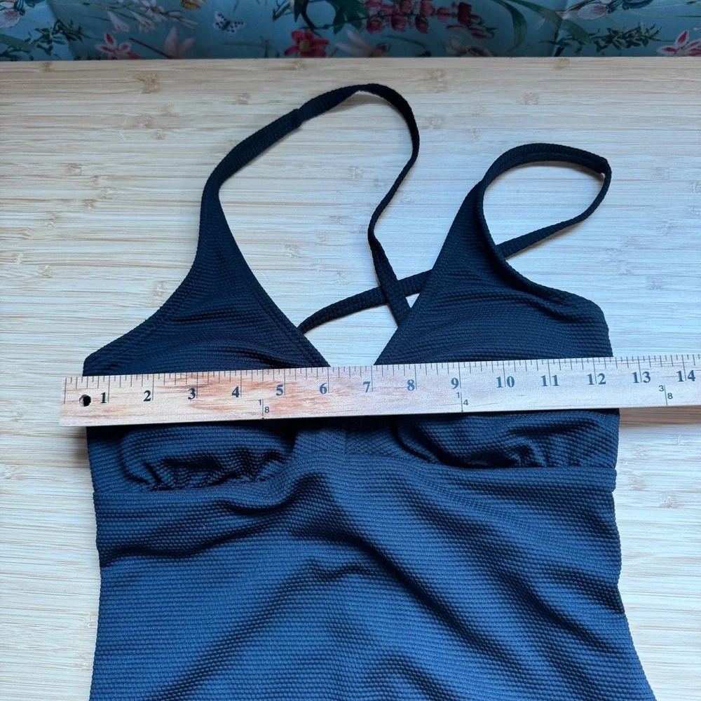 Catalina‎ Womens Black Ribbed One Piece Swimsuit Double Strap V-Neck Small 4-6